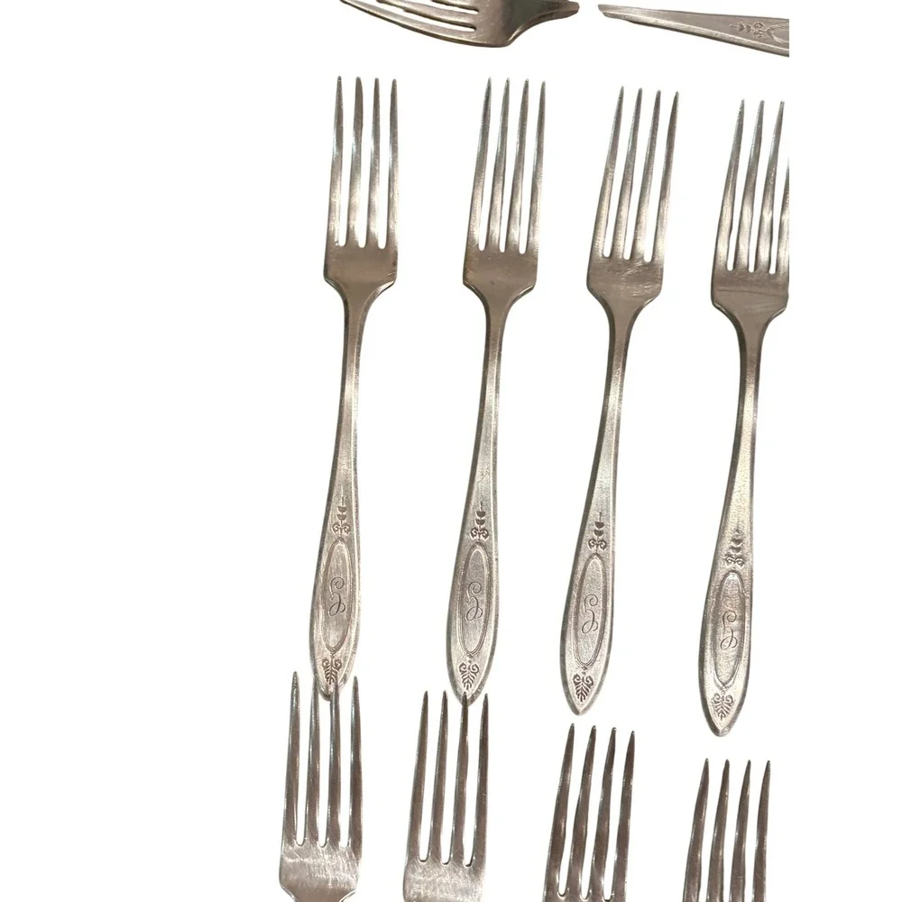 Set of (11) Community Plate (Oneida) ADAM 1917 Silverplate Forks Monogrammed
